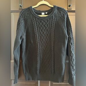 GAP Women’s Large Sweater Round Neck Cable Knit Long Sleeve Black Cotton EUC